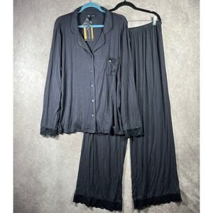Pretty You London Pajama Set Womens Size 16 Gray Bamboo Lace 2-Piece Lounge NEW